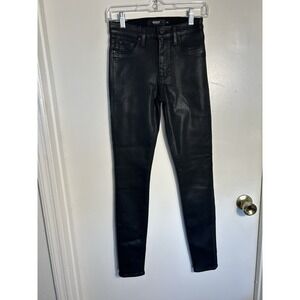 Hudson Barbara High-Rise Super Skinny Coated Black Jeans Size 25 Waxed Denim